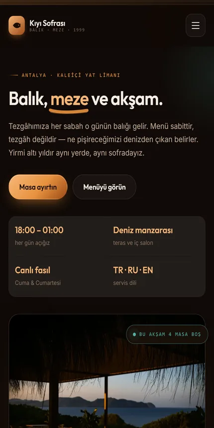 The Kıyı Sofrası site on a phone